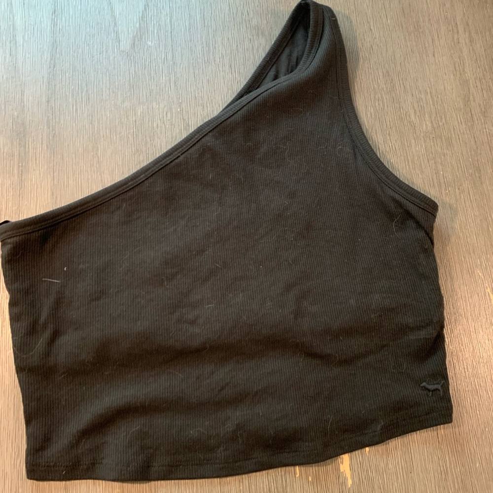 PINK Victoria's Secret Black Asymmetrical Crop Tank Top